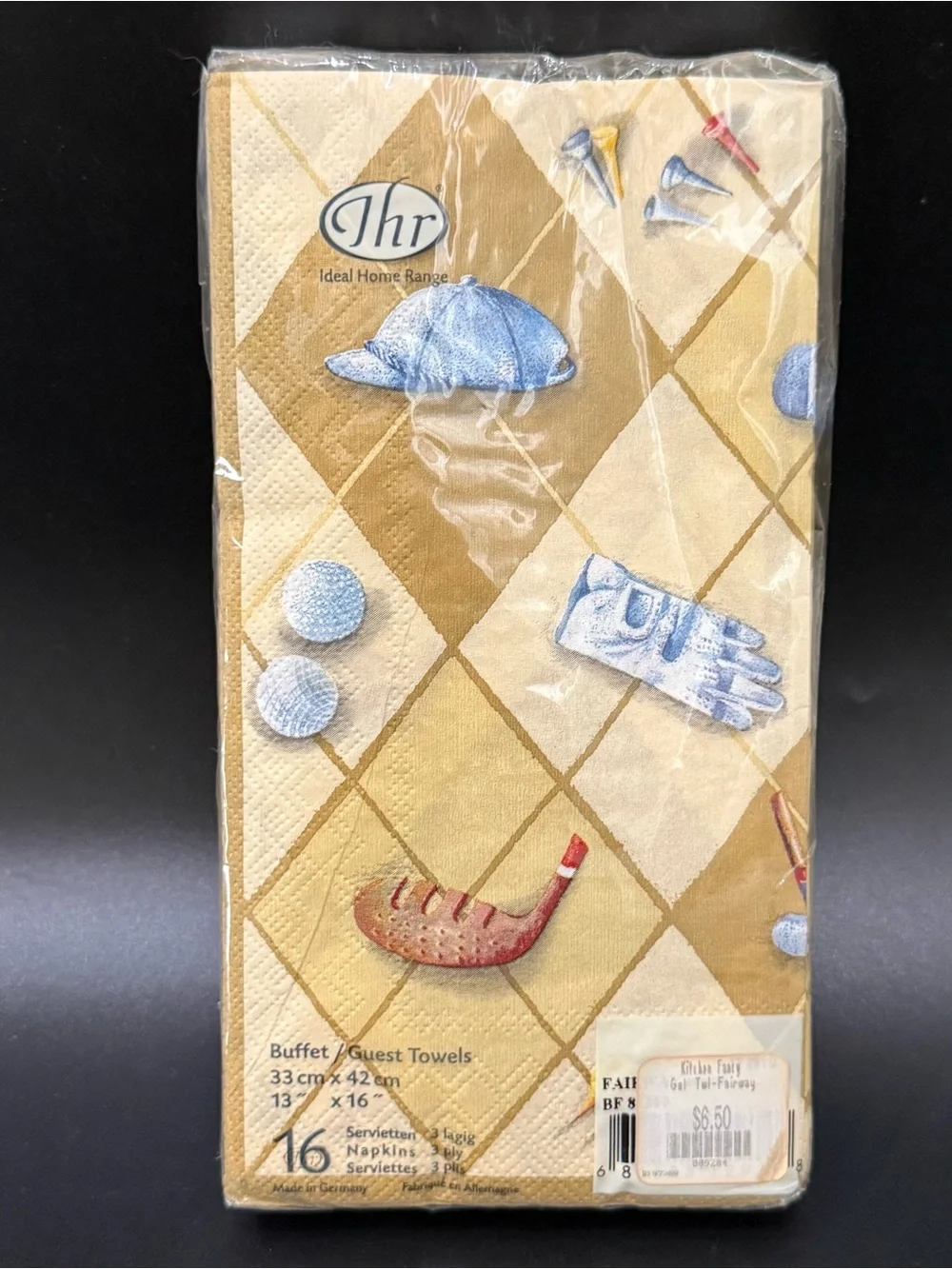 Ideal Home Range Golf Theme Argyle Pattern 16pc 3-ply Napkins Decoupage